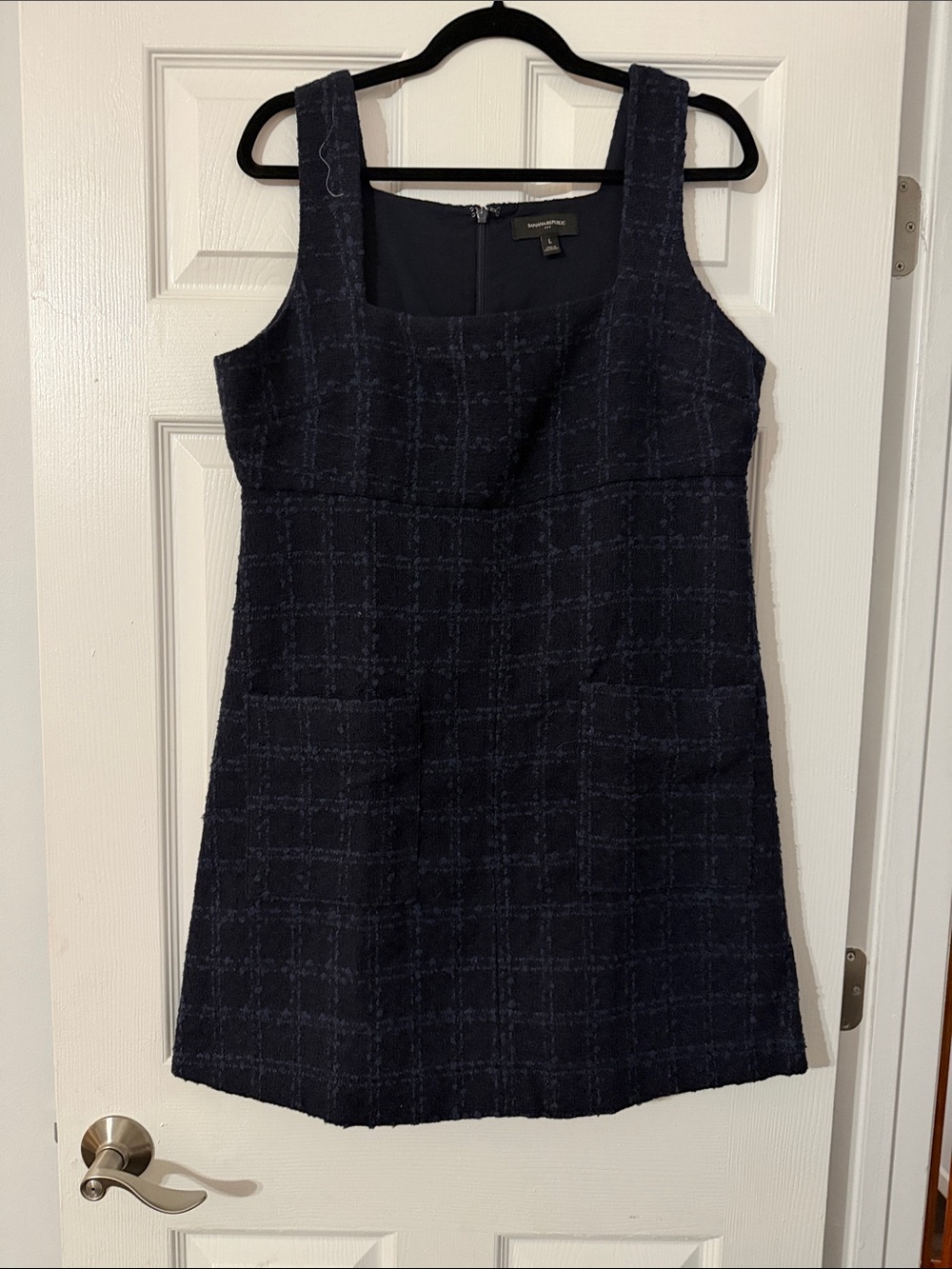 Banana Republic Tweed Empire Waist Navy Square-Neck Mini Dress